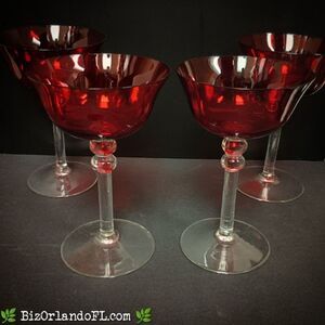 VINTAGE: Art Deco c1940s Set of 4 Tall Stem American Dessert Glasses